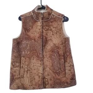 Jones New York Sport Suede Western Print Shearling Vest Jacket